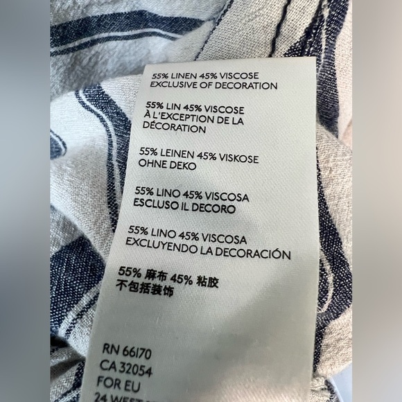 Free People Summer Breeze Stripe Popover Shirt Small Linen Blend Long Sleeve - Picture 9 of 10